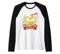 Ramen-tic at Heart Funny Ramen Lover Anniversary Pun Love Manche Raglan