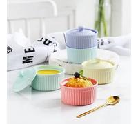 Ramequin Four Bol à dessert en céramique avec couvercle, petit bol à soupe en porcelaine, moule à gâteau(White)