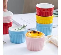 Ramequin Four Bol de cuisson créatif en céramique de couleur unie de 9 cm, bol à dessert au lait à double paroi, tasse à pudding, bol cuit à la vapeur, moule à gâteau et à dessert(Pink)