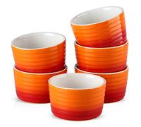 Ramequin Four Ensemble de 6/12 assiettes à pâtisserie en porcelaine de 300 ml for gâteaux soufflés Ensemble de tasses à soufflé Ramequins for muffins brûlés et pudding Plats à soufflé(6-PIECE ORANGE)