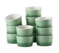 Ramequin Four Ensemble de 6/12 assiettes à pâtisserie en porcelaine de 300 ml for gâteaux soufflés Ensemble de tasses à soufflé Ramequins for muffins brûlés et pudding Plats à soufflé(12-PIECE GREEN)