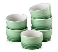 Ramequin Four Ensemble de 6/12 assiettes à pâtisserie en porcelaine de 300 ml for gâteaux soufflés Ensemble de tasses à soufflé Ramequins for muffins brûlés et pudding Plats à soufflé(6-PIECE GREEN)