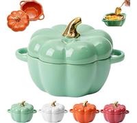 Ramequins à citrouille qui passent au four, avec couvercles, passent au four, bol en céramique avec poignée, bols à soupe à la citrouille pour Thanksgiving, Halloween, fête (vert)