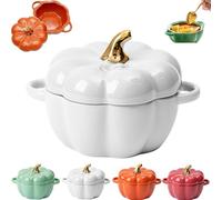 Ramequins en forme de citrouille avec couvercles qui passent au four, bols en céramique avec poignée, bols à soupe à la citrouille pour Thanksgiving, Halloween, fête (blanc)