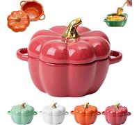Ramequins en forme de citrouille qui passent au four, avec couvercles, passent au four, bol en céramique avec poignée, bols à soupe à la citrouille pour Thanksgiving, Halloween, fête (rouge)
