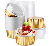 Ramequins Jetables Aluminium Doré 5 oz Avec Couvercles Lot De 50 Moules Crème Brûlée Cupcakes Flan Desserts