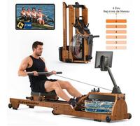 Rameur à Eau pliable - ADVAMSOLER - 15L - 6 repères - Bluetooth - Connectivité Kinomap - Ecran LCD - Bois Chêne Massif Certifié FSC