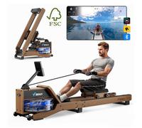 Rameur à eau pliable - MERACH - 15 L - 6 repères de remplissage - Connectivité APP - Ecran LCD - Max 150kg - Bois d'hévéa foncé