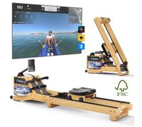 Rameur à eau pliable - MERACH - 15 L - 6 repères de remplissage - Connectivité APP - Ecran LCD - Max 150kg - Bois d'hévéa clair