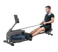 SPORTNOW Rameur à Eau, rameur Musculation d'appartement, 6 Niveaux de résistance, écran LCD et Support de Tablette, Rangement Vertical avec roulettes, Charge Max.135 kg, Acier
