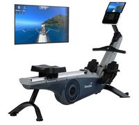 Skandika Rameur Freki| Rameur d'appartement de Haute qualité, résistance magnétique à 10 Niveaux, Masse d'inertie de 8 kg, Kinomap, Rangement Vertical, jusqu'à 200 cm (Bleu/Gris)