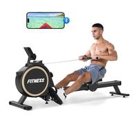 Rameur d'appartement Magnétique BIGZZIA, Double voie, Avec Bluetooth App compatible, 16 Niveaux de résistance, Ecran LCD