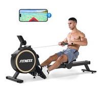 Rameur d'appartement Magnétique BIGZZIA, Double voie, Avec Bluetooth App compatible, 16 Niveaux de résistance, Ecran LCD NOIR