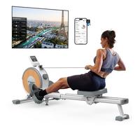 Rameur d'Appartement - MERACH - 16 Niveaux de Résistance Magnétique - Max 160 kg - Écran LCD - Compatible Kinomap - Gris clair