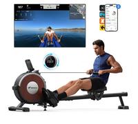 Rameur électromagnétique - MERACH - Support tablette - Compatible APP - 16 niveaux de résistance - Acier - Marron foncé