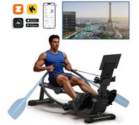 Rameur pliable à double rame magnétique MERACH, 16 niveaux de résistances, Bluetooth, Kinomap, silencieux et gain de place