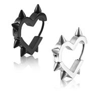 RAMGLYO 4 Pièces Boucles d'Oreilles Gothique, Style Punk Rock en Forme de Cœur, Bijoux Délicats Cadeaux pour Femmes et Filles (Noir + Argent)