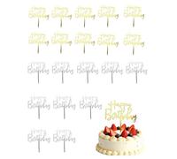 RAMGLYO Cake Toppers Joyeux Anniversaire, Lot De 20 Decorations Gateau Or Argent, Acrylique Sécurité Alimentaire, Idéales Pour Fête & Douce De Bébé