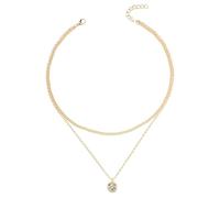 RAMGLYO Collier Layered Cz Cristal Pendentif Collier Rond Solitaire Collier Brillant Cristal Collier Mariée Cz Collier Chaîne Bijoux Pour Femmes Et Filles (Or)