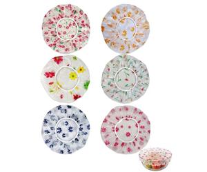 RAMGLYO Couvercles de Conservation, Lot de 6 en Plastique, 6 Petits Motifs Floraux, Adhérence Étanche sur Tous Bols, Garantit Stabilité & Zéro Gaspi au Frigo