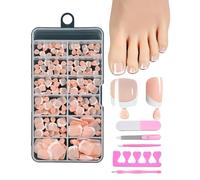 RAMGLYO Faux Ongles de Pieds, 120 Capsules Ongles Press-On + Kit 5 Outils | Style Français Plein | Pose Prête-à-Porter, Finition Salon à la Maison