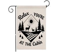 Ramirar Black Word Art Citation Relax You're at The Cabin Trees Drapeau décoratif de jardin en coton lin 12,5 x 45,7 cm