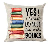 ramirar Housse de coussin carrée en coton et lin avec citation en anglais « Yes I Really Do Need All These Books » - Pour la maison, le salon, le lit, le canapé, la voiture - 45,7 x 45,7 cm