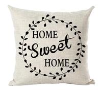 Ramirar Housse de coussin carrée en coton et lin avec citation « Home Sweet Home » - Motif feuilles - 45,7 x 45,7 cm
