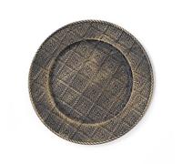 Rammento Lot de 4 assiettes de présentation dorées brossées - 33 cm sous assiettes avec motif écossais effet tissé, idéales pour protéger la surface, adaptées pour un usage quotidien et des occasions