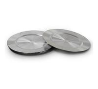 Rammento Lot de 4 assiettes de présentation en plastique de 33 cm, rayures argentées, dessous de assiettes décoratives pour assiettes à dîner | Sets de table ronds pour décoration de table | Durable