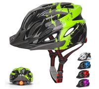 RaMokey Casque de vélo léger pour Enfants, garçons et Filles de 3 à 15 Ans, Enfants Casque de vélo de Montagne avec feu arrière, Cadran réglable, visière Amovible (48-56 cm) (Vert)