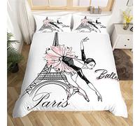 RAMOTE Housse de Couette 200x200 Paris, Parure de Lit Ballerine Fille 2 Personnes, Imprimée Microfibre Housse Couette Paris, 2 Taies d'oreiller 65x65 cm