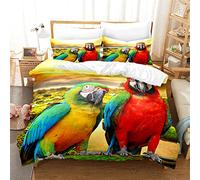 RAMOTE Housse de Couette 200x200 Perroquet, Parure de Lit Thème Romantique 2 Personnes, Imprimée Microfibre Housse Couette Perroquet, 2 Taies d'oreiller 65x65 cm