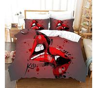 RAMOTE Housse de Couette 220x240 Lèvres Rouges Sexy, Parure de Lit Thème Romantique 2 Personnes, Imprimée Microfibre Housse Couette Lèvres Rouges Sexy, 2 Taies d'oreiller 65x65 cm