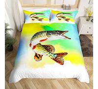 RAMOTE Housse de Couette 220x240 Poisson, Parure de Lit Motif Tie-Dye 2 Personnes, Imprimée Microfibre Housse Couette Poisson, 2 Taies d'oreiller 65x65 cm