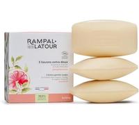 Rampal Latour - 3 Savonnettes surgrasses Bio - Parfum Miel Pamplemousse - Nettoyant Mains et Corps - Enrichi en huile d'olive bio et en miel bio - 3x150g
