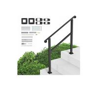 Rampe d’escalier pour 2 à 3 marches, 1 barre transversale et kit d’installation, noir, pour porche, terrasse et personnes âgées
