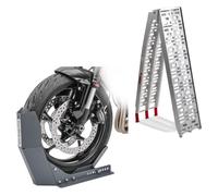 rampe de chargement en Alu max. 340 kg pliable pour scooter quad ATV + Bloque Roue Easy-Fix Béquille Avant à 21 Pouces gris