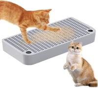 Rampe de litière surélevée pour chat - 32 x 16 x 4 cm - Marches de piégeage à litière surélevées - Tabouret pour sol - Plateau filtrant double couche - Nettoyage facile - Gris clair