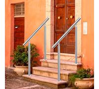 Rampe de porche avant réglable pour 23 marches 2 poteaux en acier Montage au sol Main courante 105 cm de haut 80 cm/32 barres de préhension Solution de sécurité pour escalier extérieur