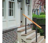Rampe de sécurité extérieure réglable, en bois, antidérapant, pour 1-3 étapes, kit d'installation pour béton, bois, brique, 90 cm de hauteur, 60 cm de longueur, noir, durable et élégant.