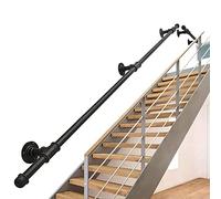 Rampe d'escalier 16 m Support mural Barre d'appui de sécurité intérieure ou extérieure en fer forgé Noir Kit complet pour marches et escaliers sécurisés