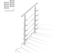 Rampe d'escalier 160cm 5 entretoises acier inoxydable Garde-corps et mains courantes Balustrade de balcon Montage d'escalier Balustrade de balcon Entretien facile Balustrade intérieure et extérieure