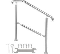 Rampe d'escalier 5 marches Entrée de maison Main courante inox avec poteaux Rampe d'entrée réglable Argent 1 à 5 marches 1,6 m