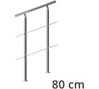 Rampe d'escalier 80 cm acier inoxydable 2 traverses main courante balustrade garde-corps aide escalier balcon intérieur extérieur