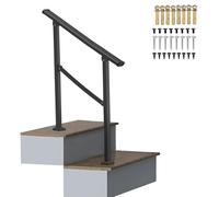 Rampe d'escalier à 2 marches pour intérieur et extérieur, kit de rampe d'escalier en acier galvanisé noir, rampe de porche réglable avec tige de support de sécurité au sol(Height 95cm,120cm/47inch)