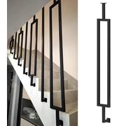 Rampe d'escalier en fer forgé en forme de L - Noir - Tube carré industriel - Avec poignée de sécurité antidérapante - Support monté au plafond - Pour escaliers