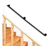 Rampe d'escalier en fer forgé pour intérieur et extérieur - Main courante de sécurité galvanisée noire avec supports muraux et vis métalliques pour un usage industriel