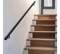 Rampe d'escalier en métal, 60cm 80cm 1m 1.5m 2m 240cm 300cm 3.6m 4.5m main courante pour escaliers intérieurs et extérieurs, rampe murale antidérapante en tube de fer industriel, noire(210cm)
