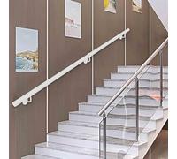 Rampe d'escalier en tube rond en fer forgé blanc de 1m 1,5m 2m 3m 4m 5m 6m - Main courante pour escaliers montage mural - Pour intérieur et extérieur - Support 200kg - Kit complet(500cm)